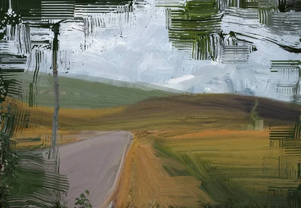 五颜六色的绿色乡村田野和草地 夏天的时候 油画风景艺术 农村山区 — 图库照片