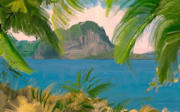 Abstrait Créatif Tropical Paysage Huile Image — Photo