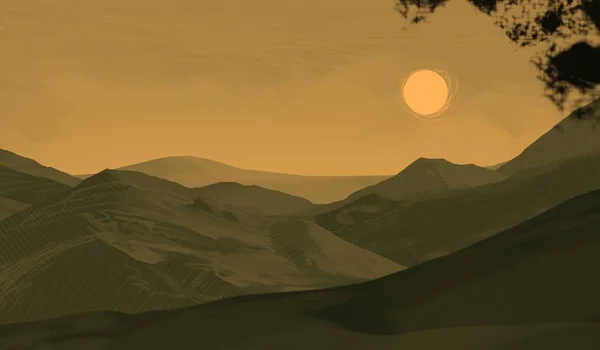 2d illustration. Wild mountains. Digital art. Handmade digital painting.