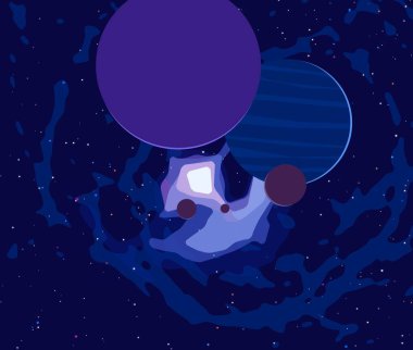 2d illüstrasyon. Karikatür uzay arka plan resmi. Derin yıldızlararası uzay. Yıldızlar, gezegenler ve uydular. Çeşitli bilim kurgu yaratıcı fon. Çocuklar için uzay sanatı illüstrasyon. Gezegenler ve Uydular.