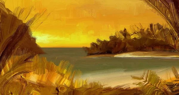 背景に夕日の熱帯のビーチ — ストック写真