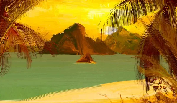 Tropikalna Plaża Zachód Słońca Tle — Zdjęcie stockowe