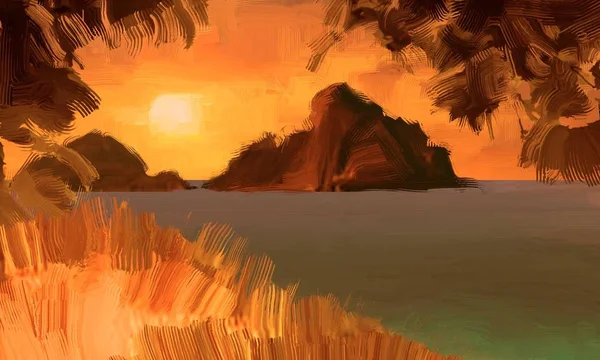 Erstaunliche Natürliche Kulisse Mit Tropischem Sonnenuntergang — Stockfoto