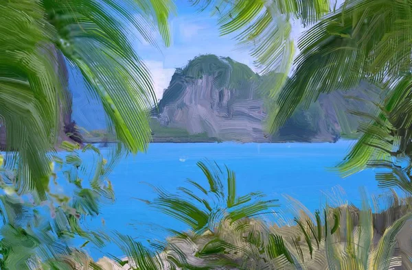 Abstract Creative Tropical Landscape Oil Picture — Stock Photo, Image