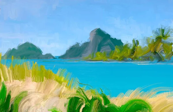 Abstract Creative Tropical Landscape Oil Picture — Stock Photo, Image