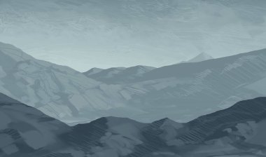 2d illüstrasyon. İskoçya Dağları. Dijital resim sanatı. El yapımı çizim.