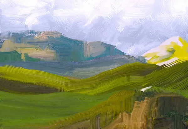 Ilustração Pintura Óleo Arte Paisagem Região Montanhosa Rural Campo Rural — Fotografia de Stock