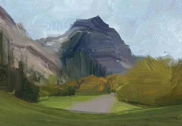 Colorato Campo Campagna Verde Erba Ora Legale Illustrazione Pittura Olio — Foto Stock