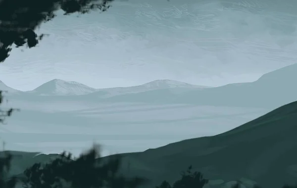 Illüstrasyon Skoçya Dağları Dijital Resim Sanatı Yapımı Çizim — Stok fotoğraf