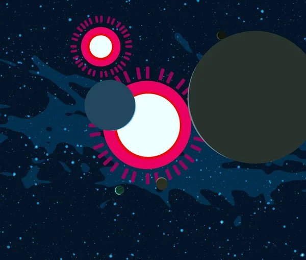 Abbildung Zeichentrick Stil Tief Interstellaren Raum Sterne Planeten Und Monde — Stockfoto