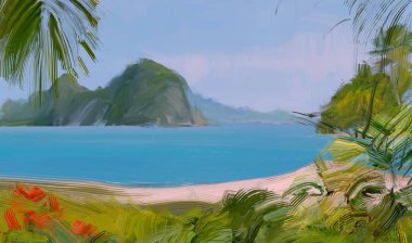 soyut yaratıcı tropikal manzara yağı resim