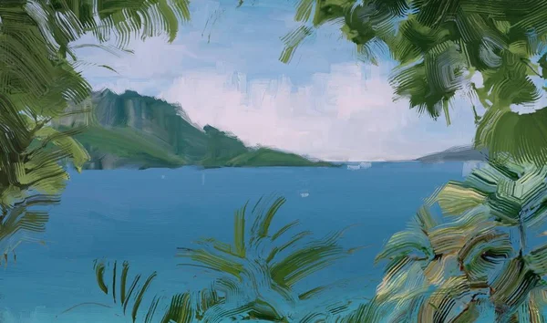 Abstrakte Kreative Tropische Landschaft Ölbild — Stockfoto