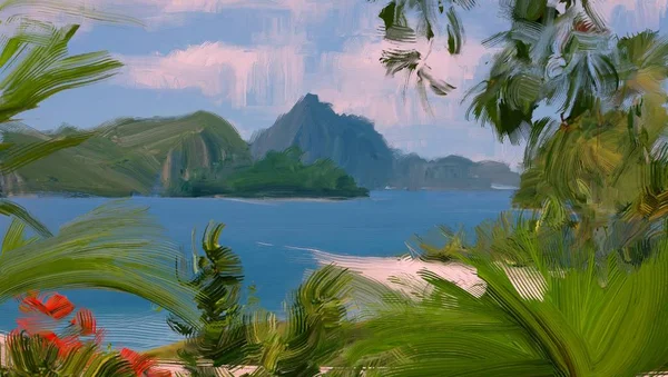 Abstract Creative Tropical Landscape Oil Picture — Stock Photo, Image