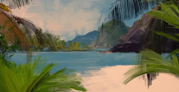 抽象的な創造的な熱帯風景油絵 — ストック写真