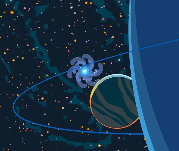 2d illüstrasyon. Karikatür uzay arka plan resmi. Derin yıldızlararası uzay. Yıldızlar, gezegenler ve uydular. Çeşitli bilim kurgu yaratıcı fon. Çocuklar için uzay sanatı illüstrasyon.