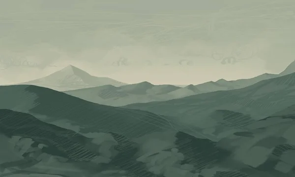 2d illustration. Wild mountains. Digital art. Handmade digital painting.