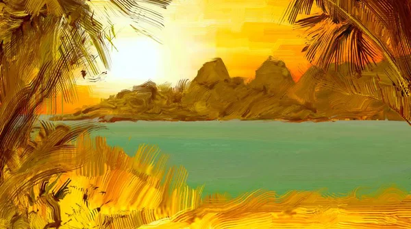 Tropical Beach Sunset Background — Stock Photo, Image