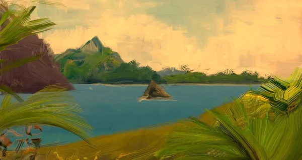 Abstract Creative Tropical Landscape Oil Picture — Stock Photo, Image