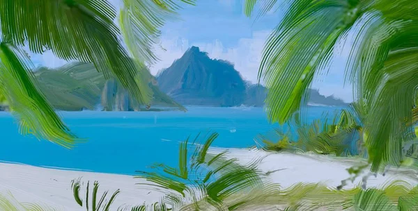 Abstrait Créatif Tropical Paysage Huile Image — Photo