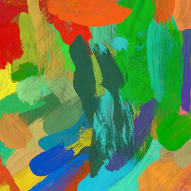 Tuval el yapımı yağlıboya. Renkli doku. Fırça darbeleri.