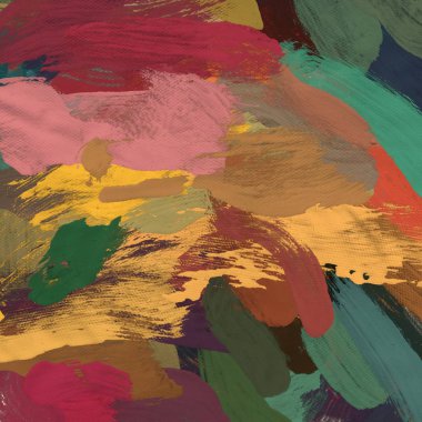 Tuval el yapımı yağlıboya. Renkli doku. Fırça darbeleri. Renkli görüntü. Modern sanat. Çağdaş sanat.