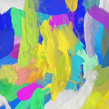 Tuval el yapımı yağlıboya. Renkli doku. Fırça darbeleri. Renkli görüntü. Modern sanat. Çağdaş sanat.