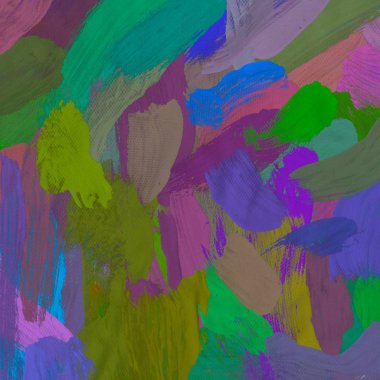 Tuval el yapımı yağlıboya. Renkli doku. Fırça darbeleri. Renkli görüntü. Modern sanat. Çağdaş sanat.