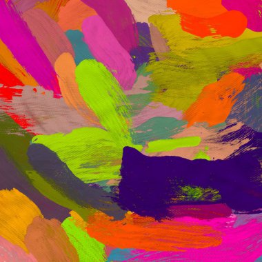 Tuval el yapımı yağlıboya. Renkli doku. Fırça darbeleri.