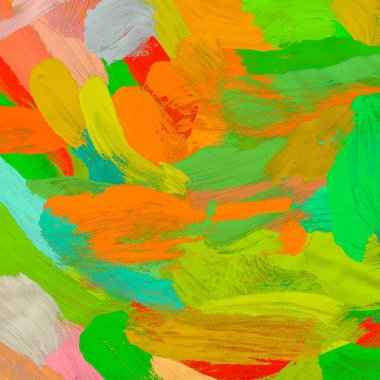 Tuval el yapımı yağlıboya. Renkli doku. Fırça darbeleri.