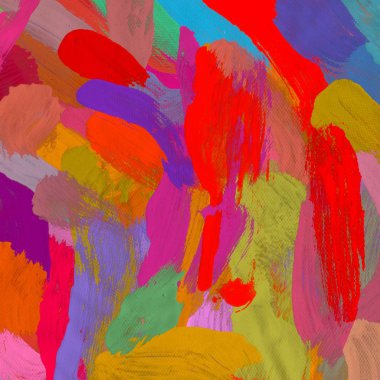 Tuval el yapımı yağlıboya. Renkli doku. Fırça darbeleri.