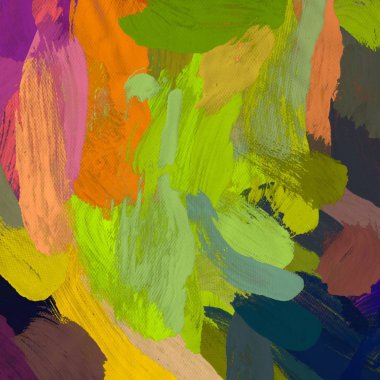 Tuval el yapımı yağlıboya. Renkli doku. Fırça darbeleri. Renkli görüntü. Modern sanat. Çağdaş sanat.