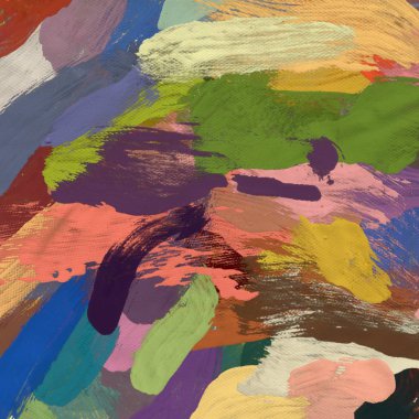 Tuval el yapımı yağlıboya. Renkli doku. Fırça darbeleri. Renkli görüntü. Modern sanat. Çağdaş sanat.