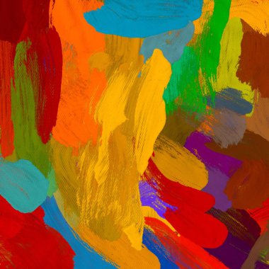 Tuval el yapımı yağlıboya. Renkli doku. Fırça darbeleri.