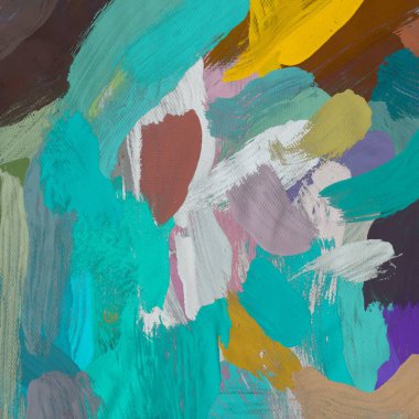 Tuval el yapımı yağlıboya. Renkli doku. Fırça darbeleri.