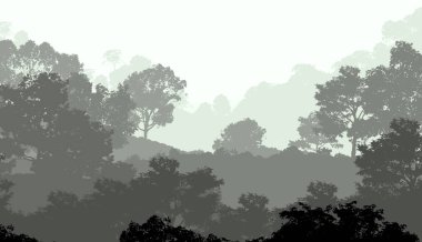 sisli orman ağaçları ile soyut siluetli arka plan
