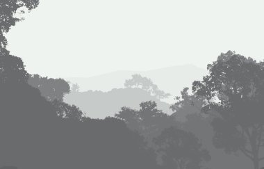 sisli orman ağaçları ile soyut siluetli arka plan