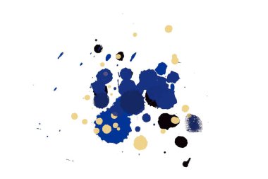 2d illüstrasyon. Renkli mürekkep sıçramaları. Parlak malzeme üzerine boya sıçradı. Çok renkli nokta. Beyaz kağıt üzerinde suluboya. 