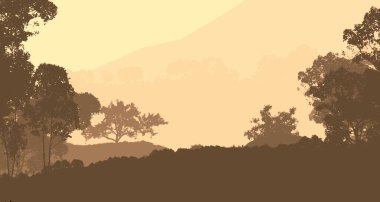 sisli orman ağaçları ile soyut siluetli zemin