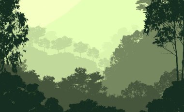 sisli orman ağaçları ile soyut siluetli zemin