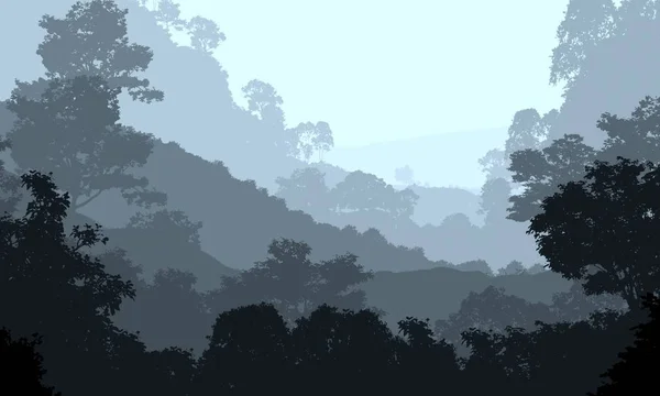 Streszczenie Sylwetki Zamglonych Drzew Leśnych — Zdjęcie stockowe