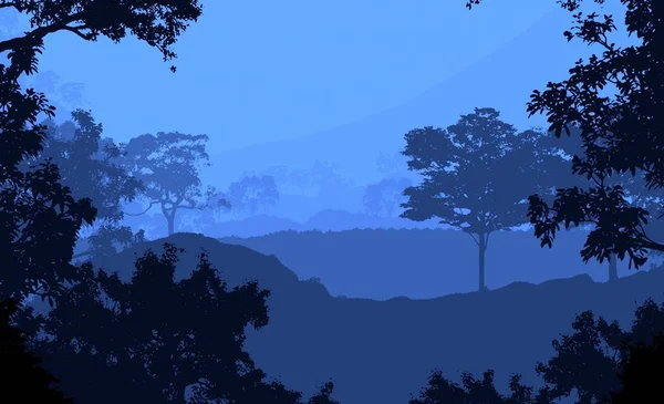 Abstrakte Silhouette Mit Nebligen Waldbäumen — Stockfoto