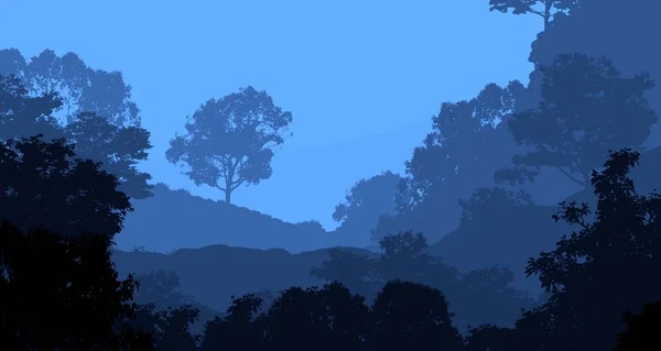 抽象剪影背景与雾状的森林树木 — 图库照片