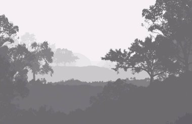 sisli tepeler ve ormanlık soyut siluetli arka plan