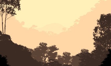 sisli tepeler ve ormanlık soyut siluetli arka plan