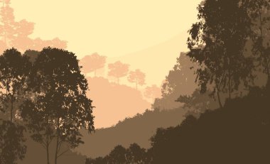 sisli tepeler ve ormanlık soyut siluetli arka plan