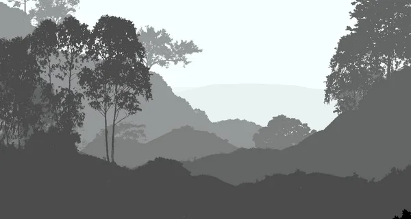 Abstraktes Silhouettiertes Banner Mit Nebligem Wald — Stockfoto