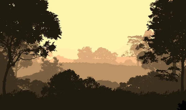 Banner Silhueta Abstrata Com Floresta Nebulosa — Fotografia de Stock