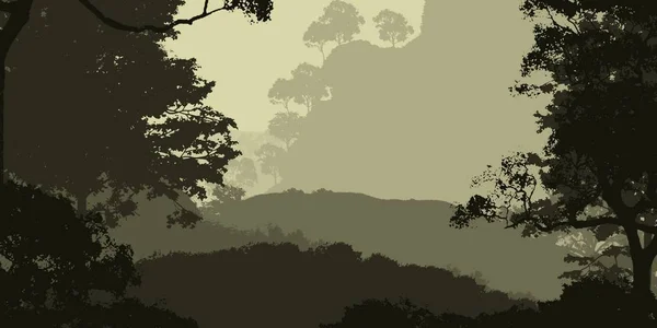 Abstract Silhouetted Banner Misty Woodland — Stock Photo, Image