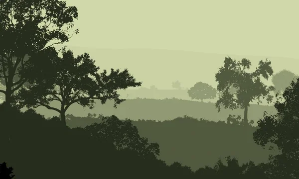 抽象剪影横幅与薄雾林地 — 图库照片