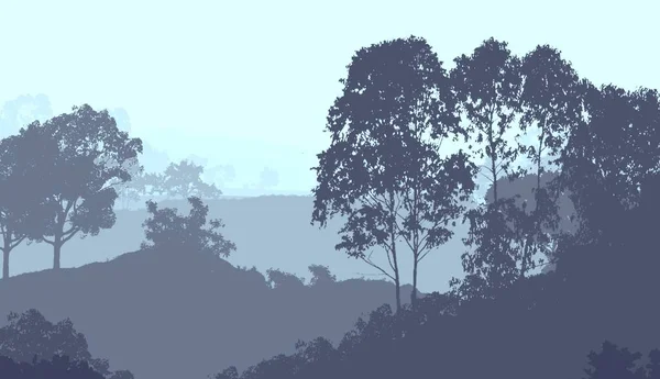 Streszczenie Sylwetki Banner Mglisty Lasy — Zdjęcie stockowe